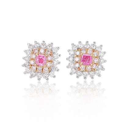 14/18 K GOLD 0.72 CTW FANCY PINK DIAMOND & DIAMOND STUD EARRINGS