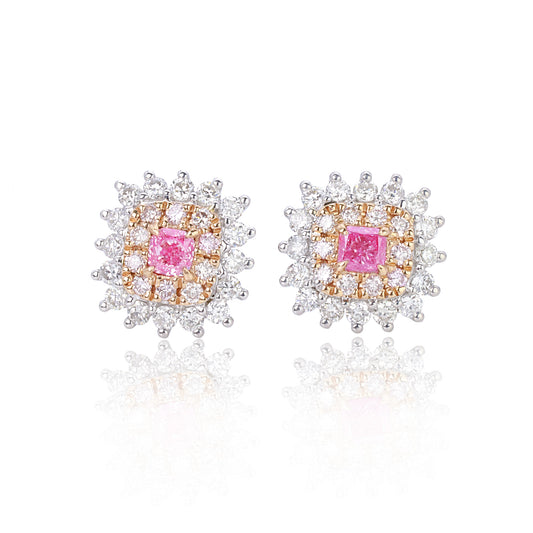 14/18 K GOLD 0.72 CTW FANCY PINK DIAMOND & DIAMOND STUD EARRINGS