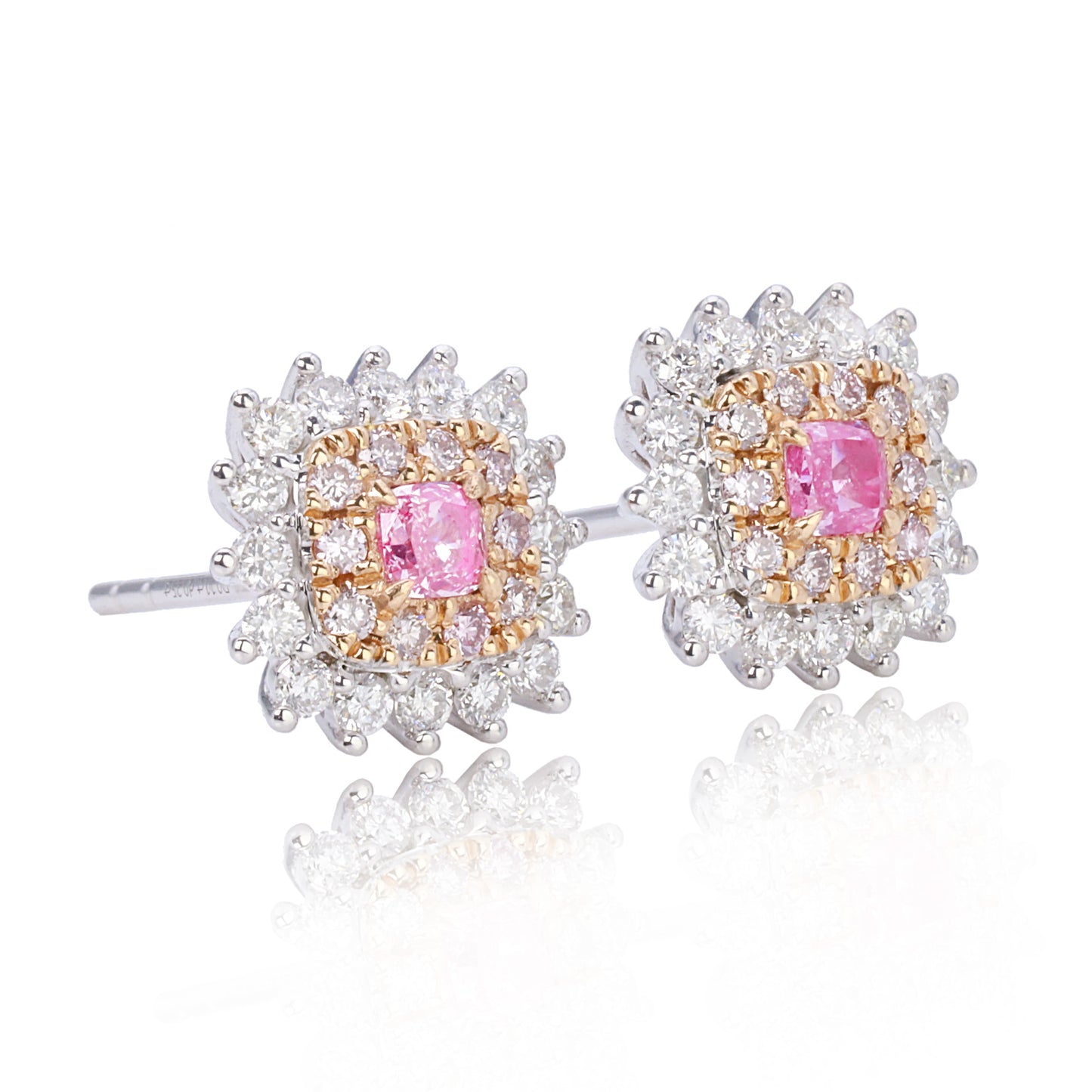 14/18 k gold 0.72 ctw fancy pink diamond & diamond stud earrings