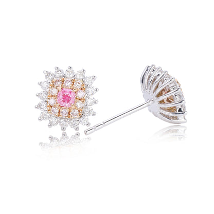 14/18 K GOLD 0.72 CTW FANCY PINK DIAMOND & DIAMOND STUD EARRINGS