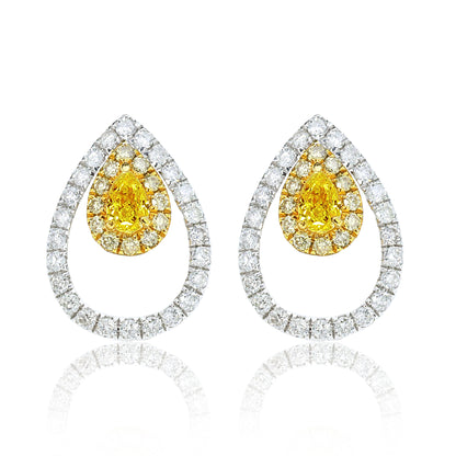 14K/18K GOLD 0.64 CTW YELLOW DIAMOND&DIAMOND STUD EARRINGS