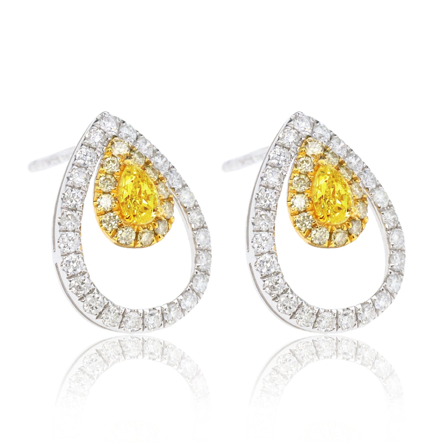 14k/18k gold 0.64 ctw yellow diamond&diamond stud earrings