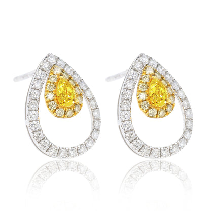 14K/18K GOLD 0.64 CTW YELLOW DIAMOND&DIAMOND STUD EARRINGS