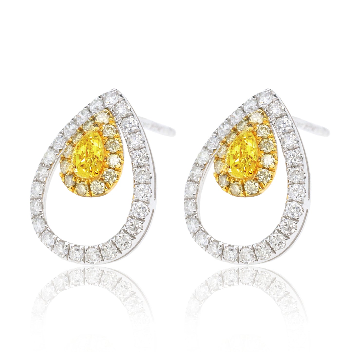 14k/18k gold 0.64 ctw yellow diamond&diamond stud earrings