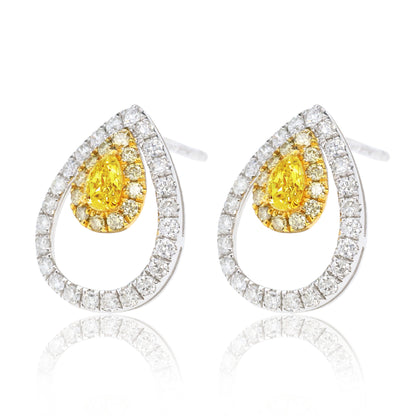 14K/18K GOLD 0.64 CTW YELLOW DIAMOND&DIAMOND STUD EARRINGS