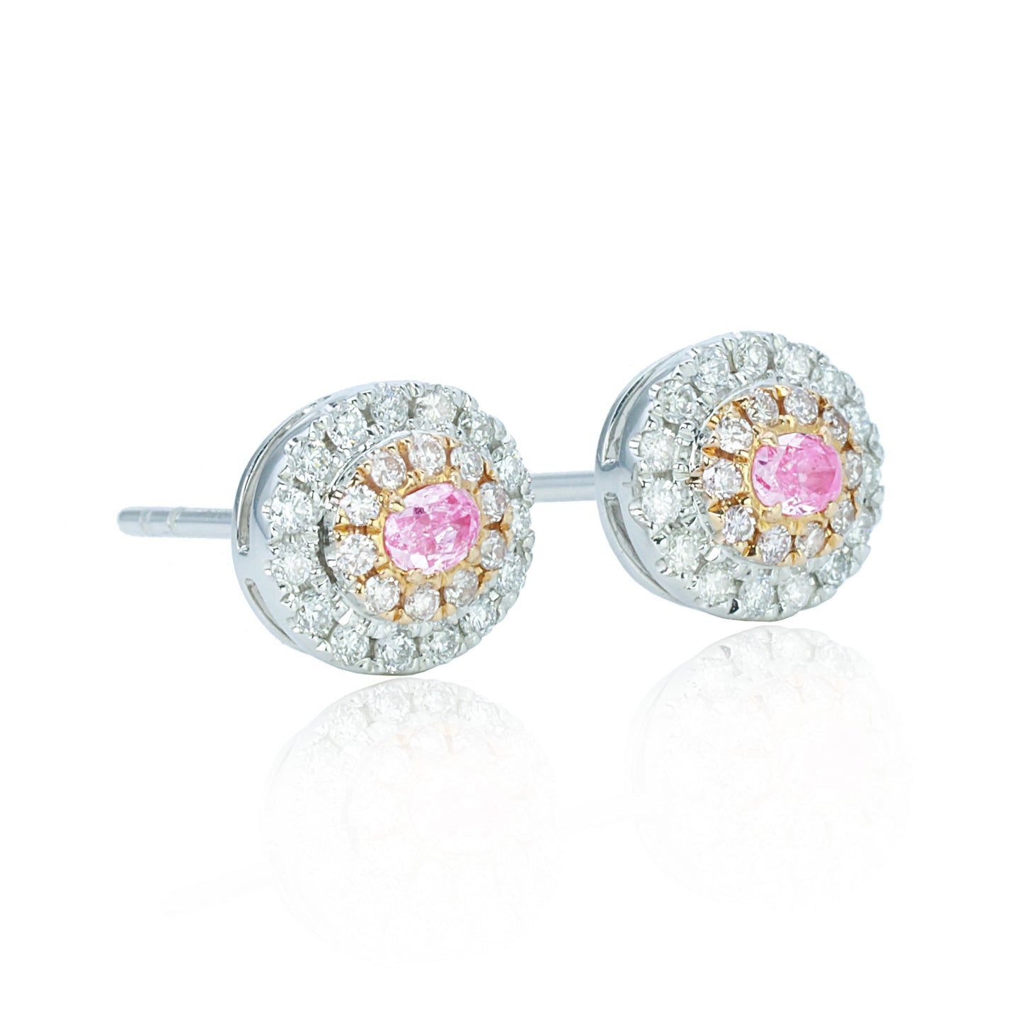 14k/18k gold 0.46 ctw fancy pink diamond & diamond stud earrings