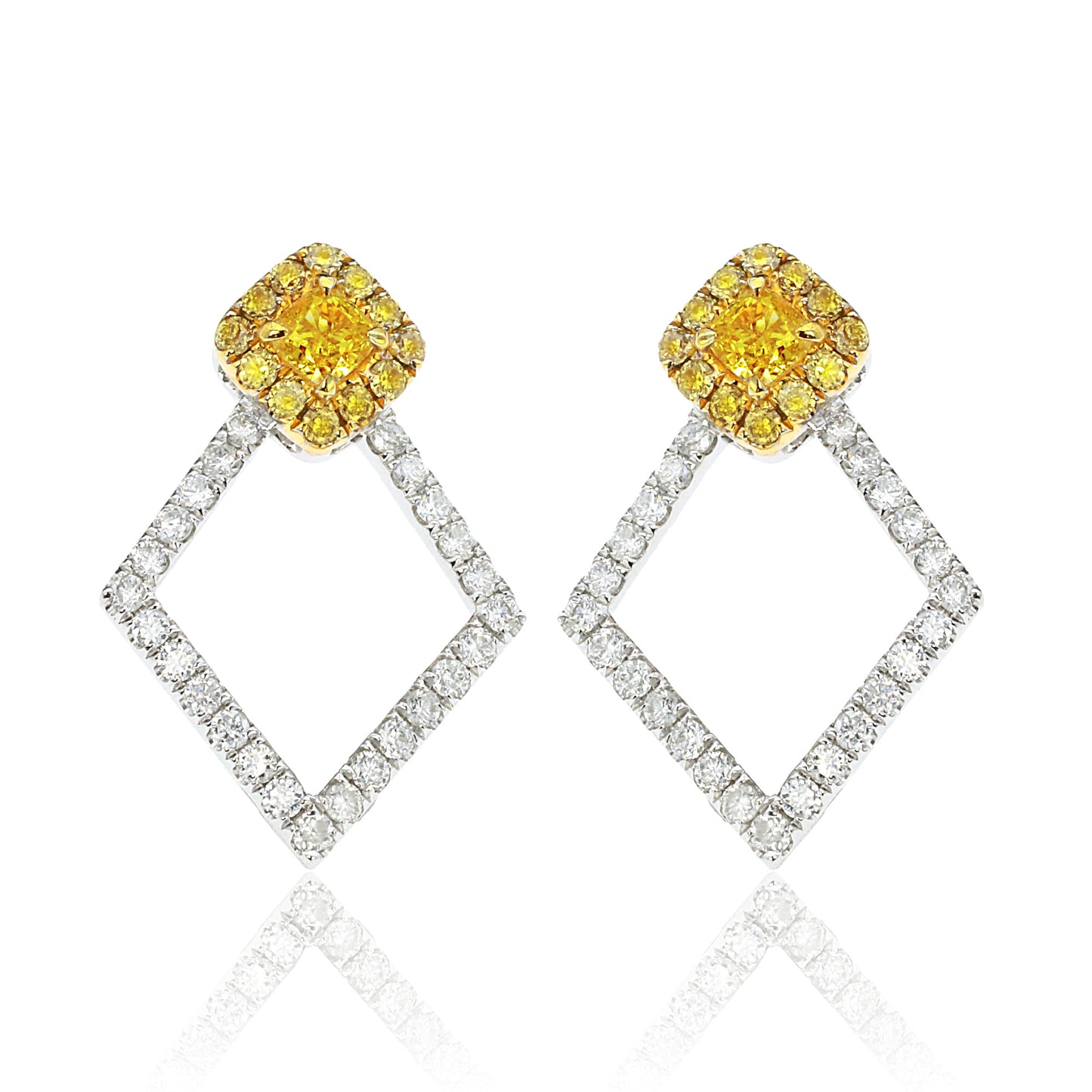 14k/18k gold 0.70 ctw yellow diamond&diamond stud earrings