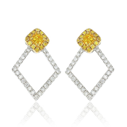 14K/18K GOLD 0.70 CTW YELLOW DIAMOND&DIAMOND STUD EARRINGS