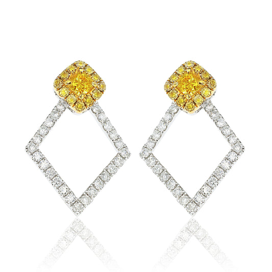 14K/18K GOLD 0.70 CTW YELLOW DIAMOND&DIAMOND STUD EARRINGS