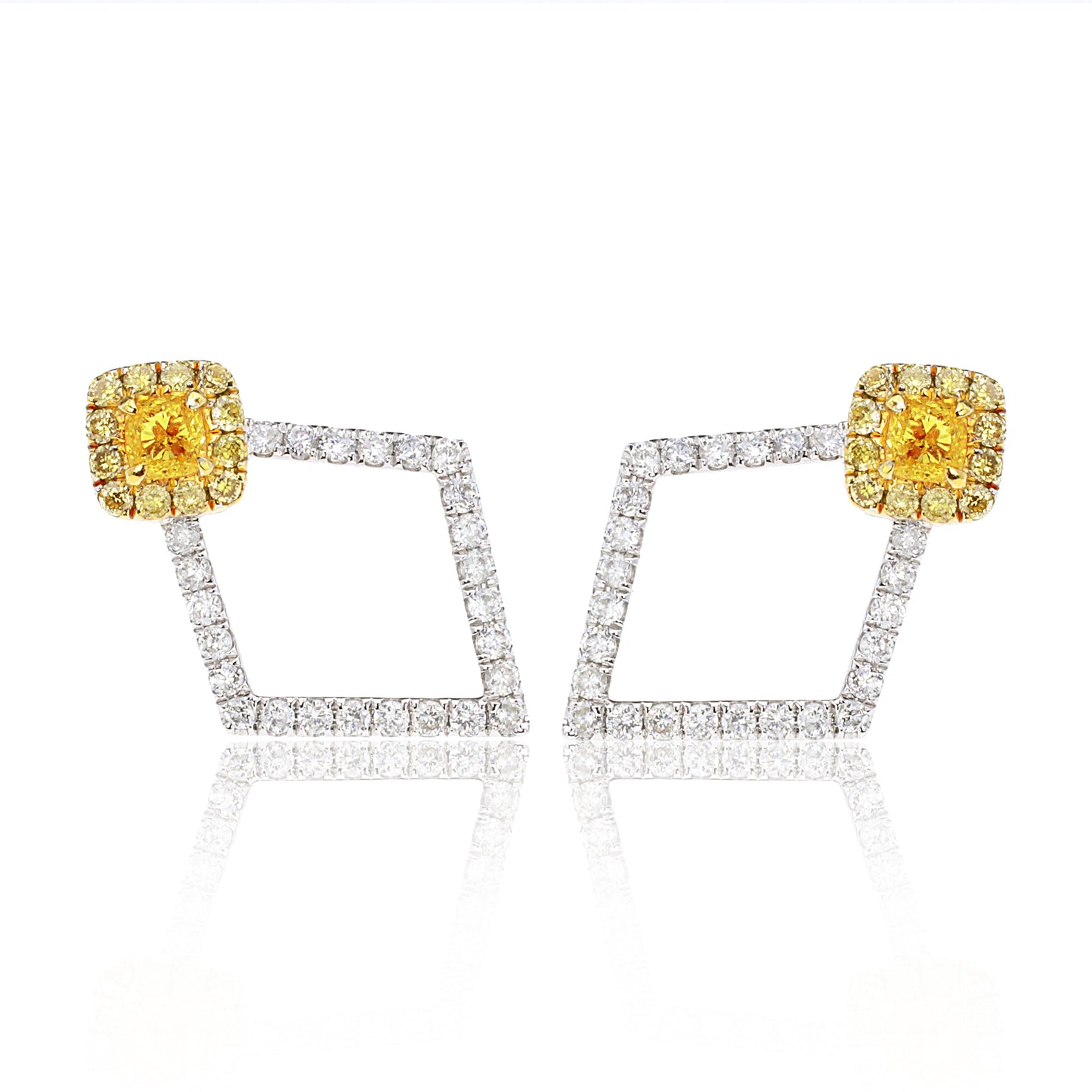 14k/18k gold 0.70 ctw yellow diamond&diamond stud earrings