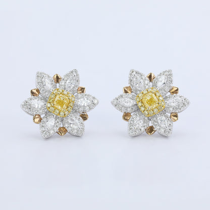 14K/18K GOLD 1.44 CTW NATURAL YELLOW DIAMOND & DIAMOND STUD EARRINGS