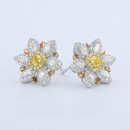 14K/18K GOLD 1.44 CTW NATURAL YELLOW DIAMOND & DIAMOND STUD EARRINGS