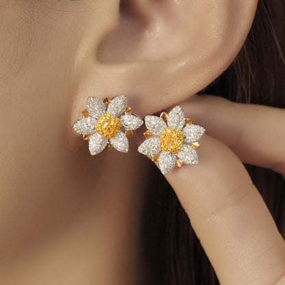 14K/18K GOLD 1.44 CTW NATURAL YELLOW DIAMOND & DIAMOND STUD EARRINGS