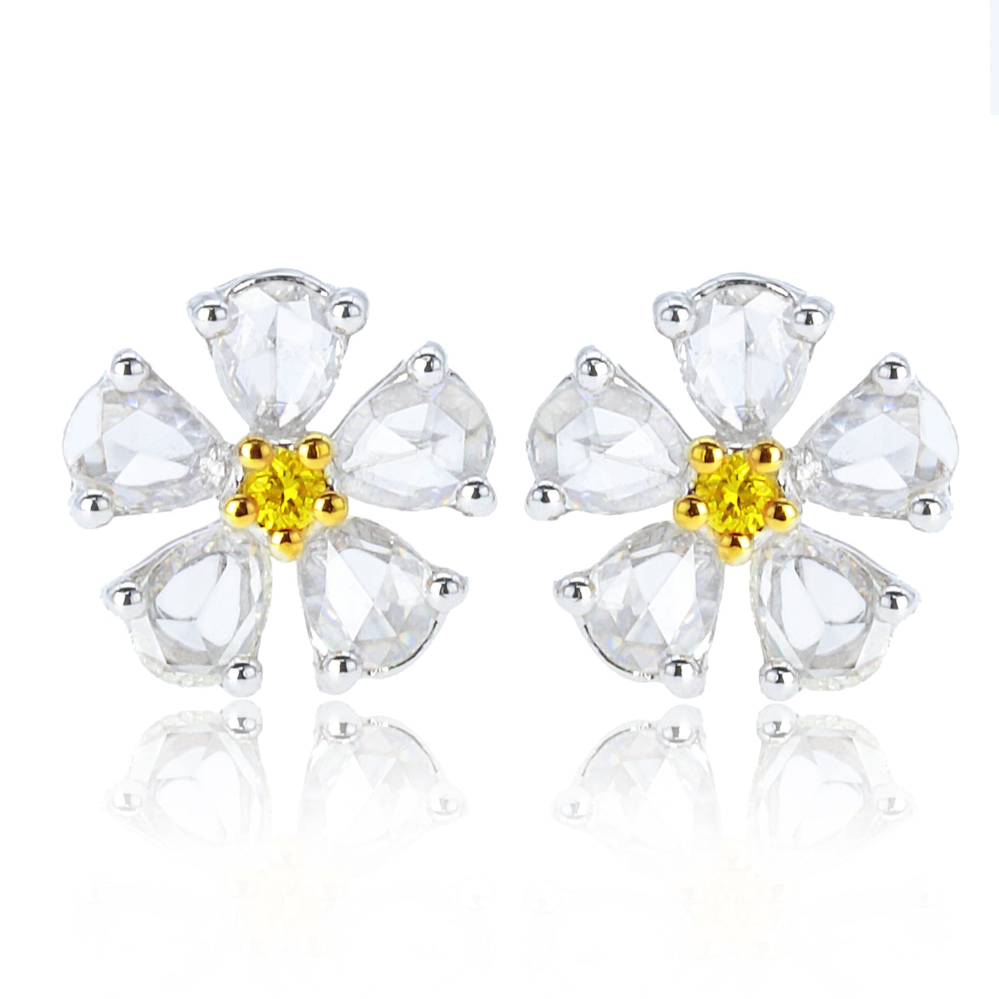 14k/18k gold 0.97  ctw yellow diamond&diamond stud earrings