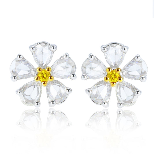 14K/18K GOLD 0.97  CTW YELLOW DIAMOND&DIAMOND STUD EARRINGS