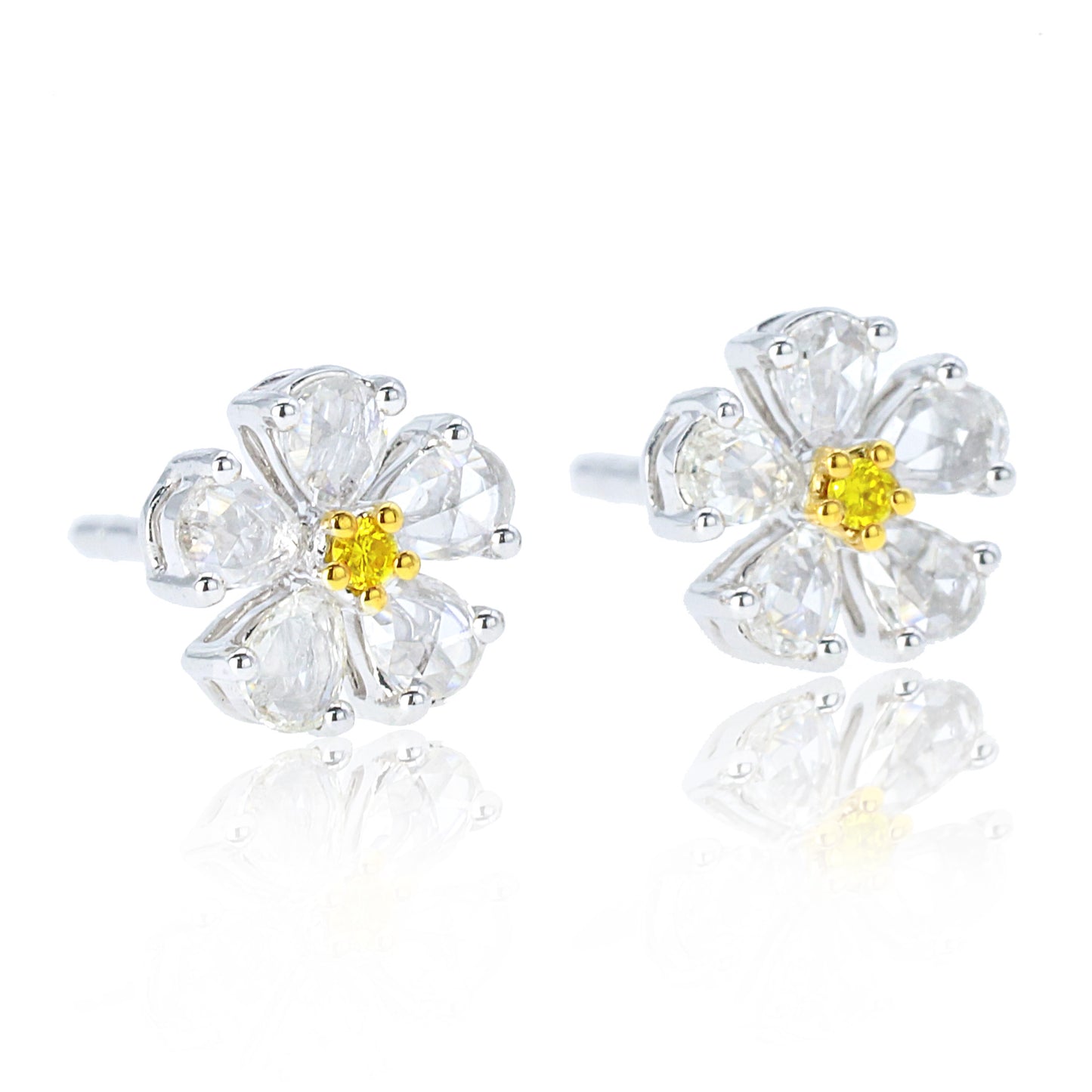 14k/18k gold 0.97  ctw yellow diamond&diamond stud earrings