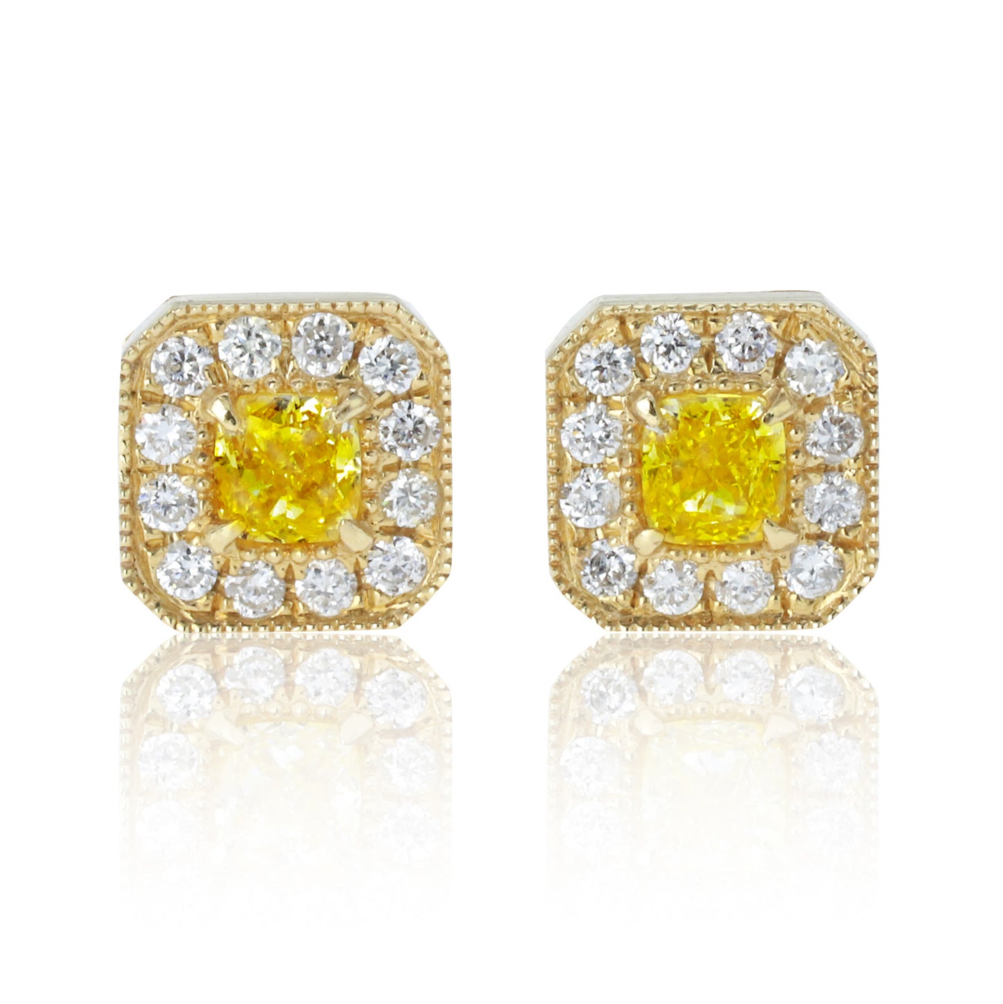 14k/18k gold 0.56 ctw yellow diamond&diamond stud earrings