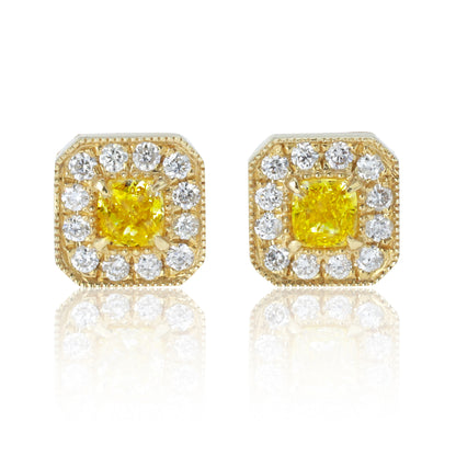 14K/18K GOLD 0.56 CTW YELLOW DIAMOND&DIAMOND STUD EARRINGS