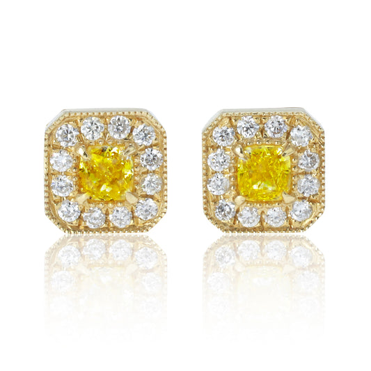 14K/18K GOLD 0.56 CTW YELLOW DIAMOND&DIAMOND STUD EARRINGS