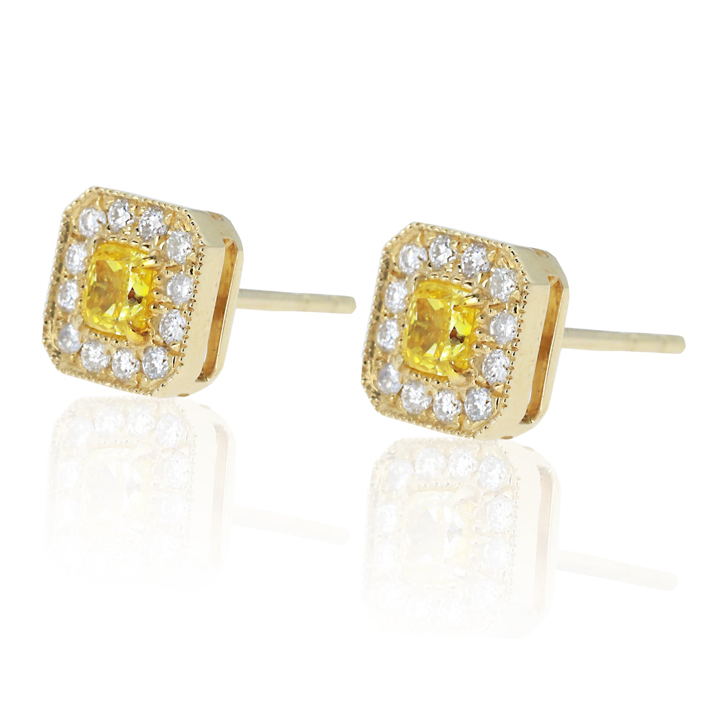 14k/18k gold 0.56 ctw yellow diamond&diamond stud earrings