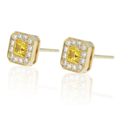 14K/18K GOLD 0.56 CTW YELLOW DIAMOND&DIAMOND STUD EARRINGS