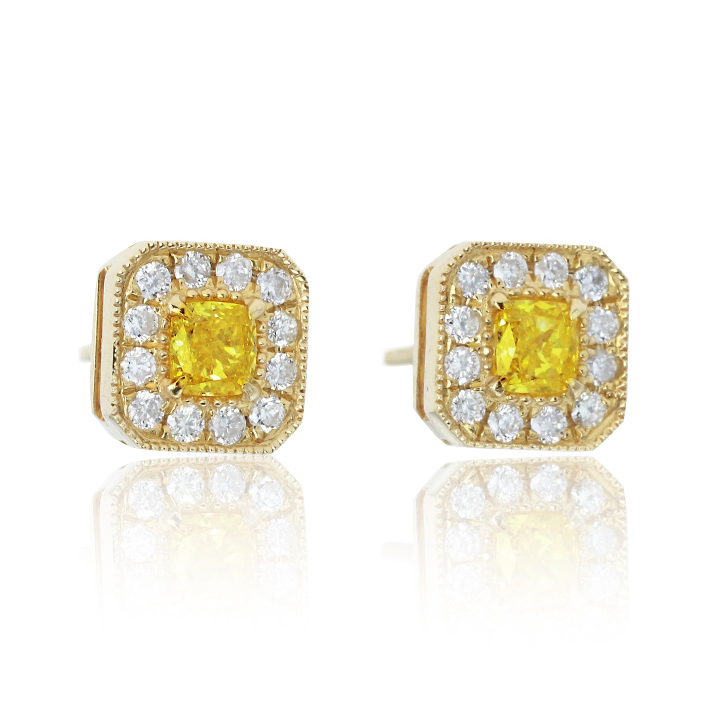 14k/18k gold 0.56 ctw yellow diamond&diamond stud earrings