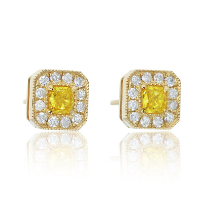 14K/18K GOLD 0.56 CTW YELLOW DIAMOND&DIAMOND STUD EARRINGS