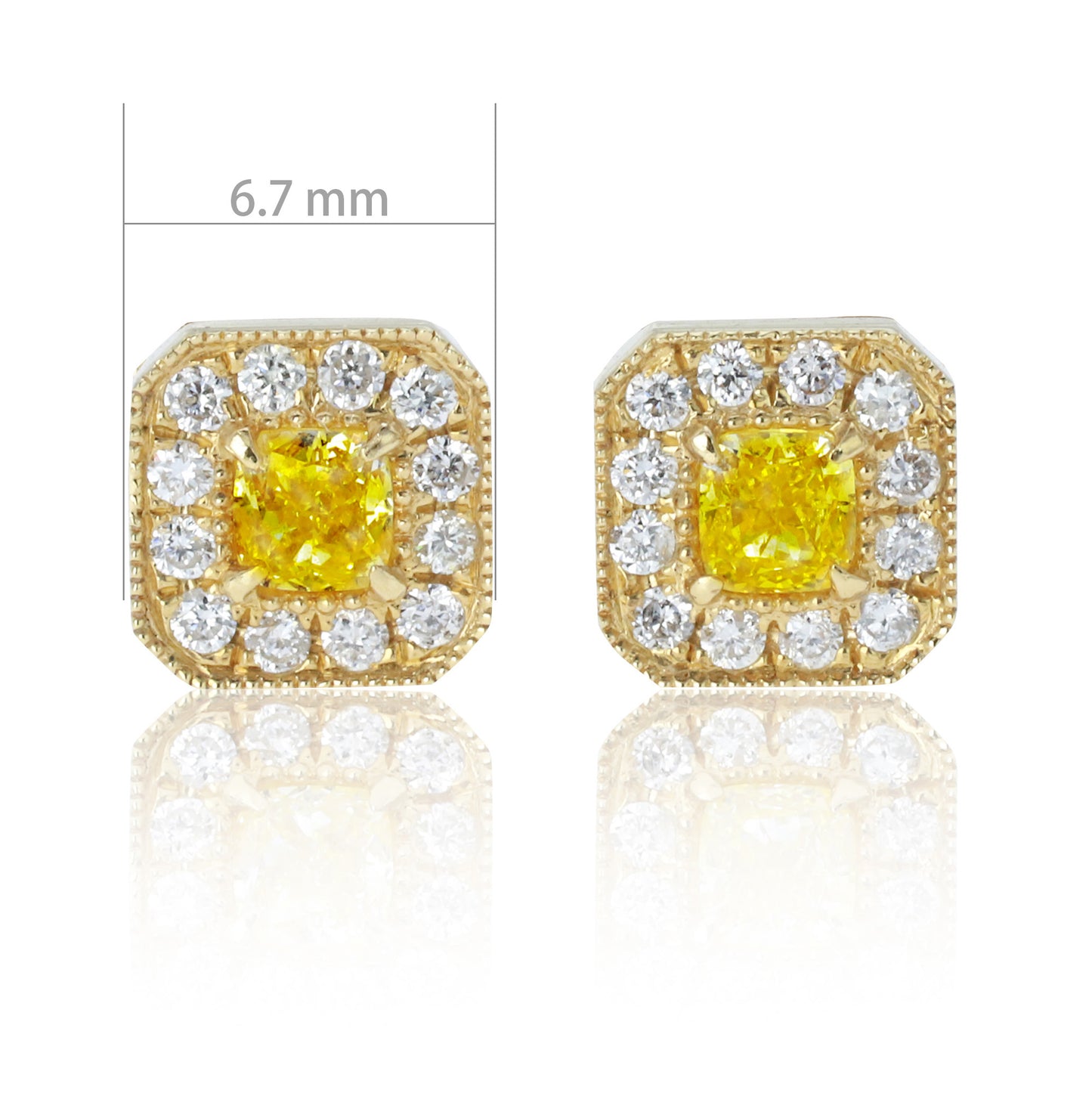 14k/18k gold 0.56 ctw yellow diamond&diamond stud earrings