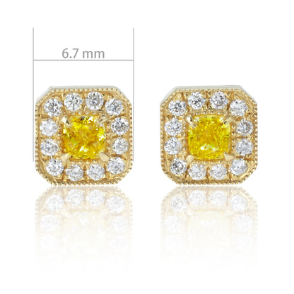 14K/18K GOLD 0.56 CTW YELLOW DIAMOND&DIAMOND STUD EARRINGS