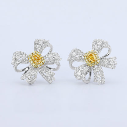 14K/18K GOLD 1.24 CTW NATURAL YELLOW DIAMOND & DIAMOND STUD EARRINGS