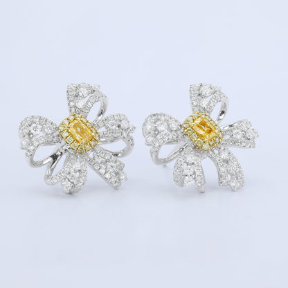 14K/18K GOLD 1.24 CTW NATURAL YELLOW DIAMOND & DIAMOND STUD EARRINGS