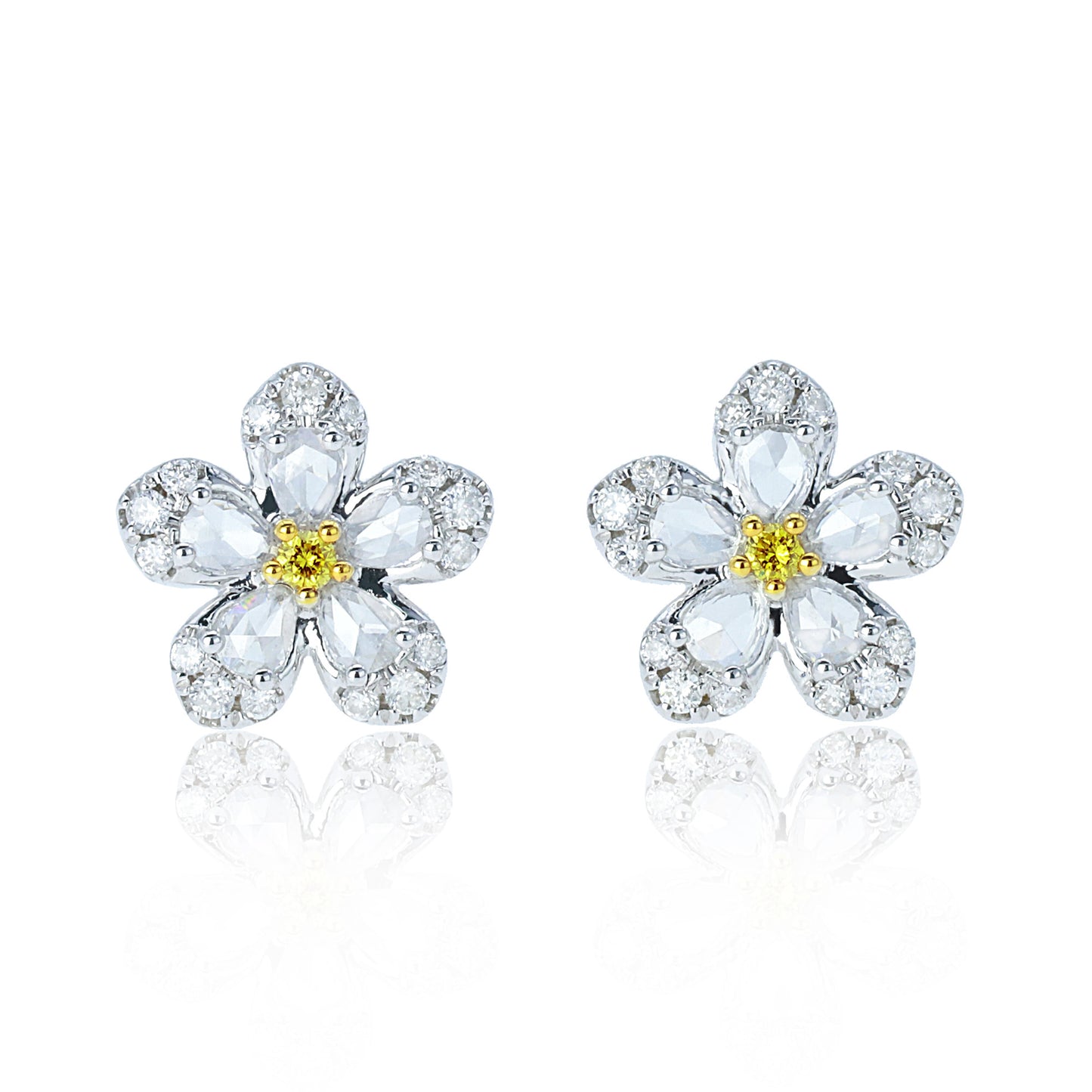 14k/18k gold 0.40 ctw yellow diamond&diamond stud earrings