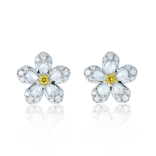 14K/18K GOLD 0.40 CTW YELLOW DIAMOND&DIAMOND STUD EARRINGS