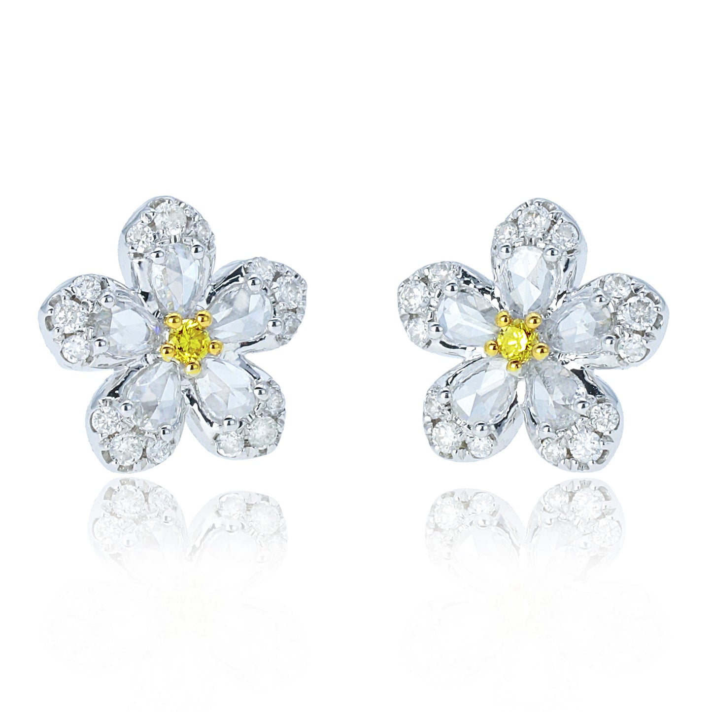 14k/18k gold 0.40 ctw yellow diamond&diamond stud earrings