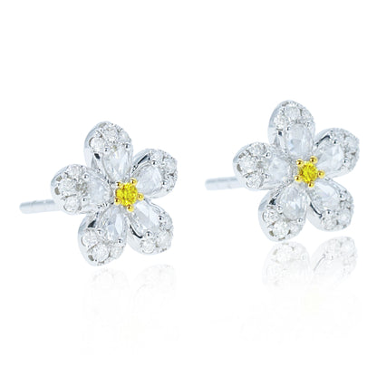 14K/18K GOLD 0.40 CTW YELLOW DIAMOND&DIAMOND STUD EARRINGS