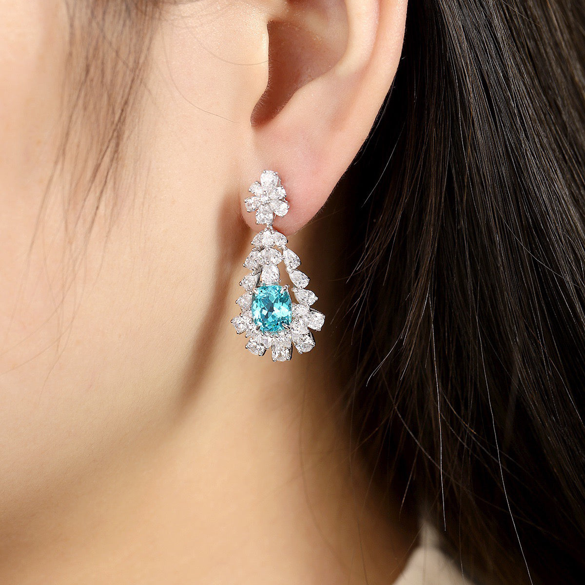 s925 sterling silver lab paraiba & cz diamond earrings