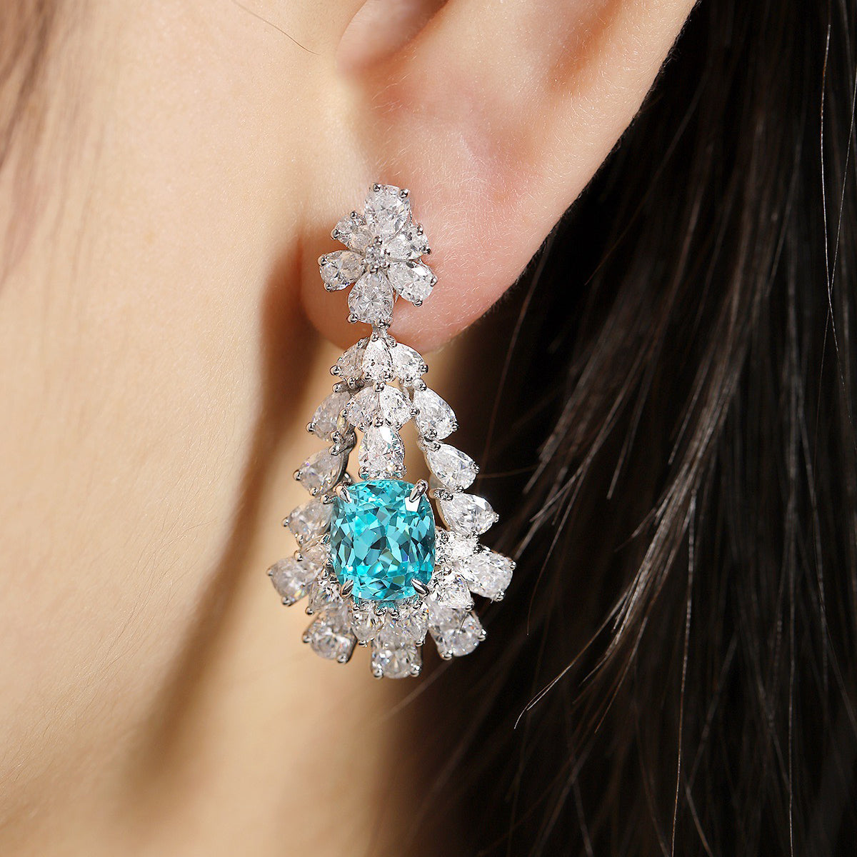 s925 sterling silver lab paraiba & cz diamond earrings