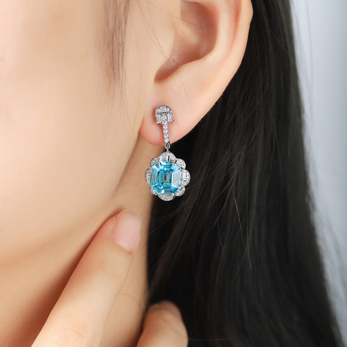s925 sterling silver lab cobalt spinel/emerald/sapphire/ruby/paraiba & cz diamond earrings