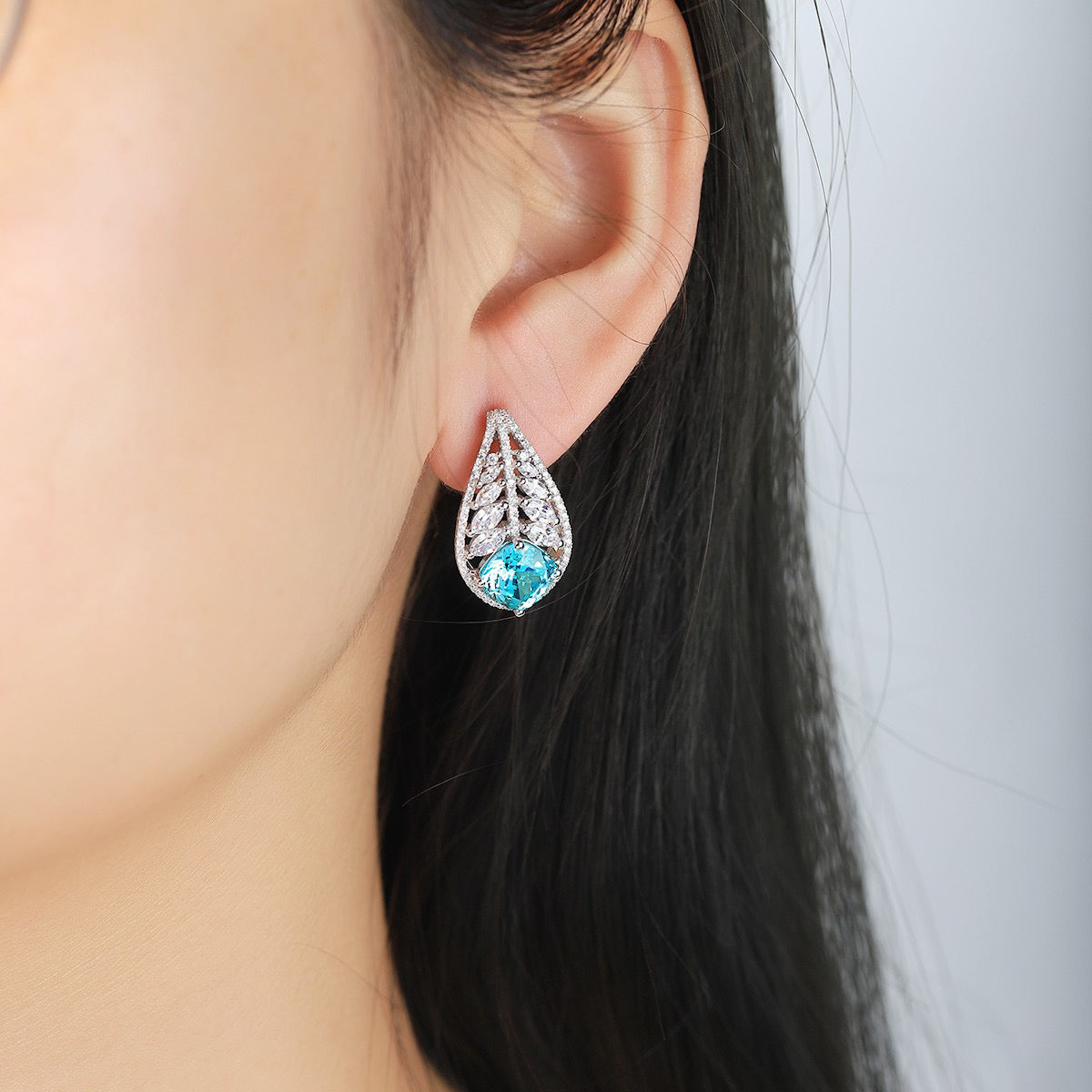 s925 sterling silver lab emerald/ruby/sapphire/paraiba/cobalt spinel & cz diamond earrings
