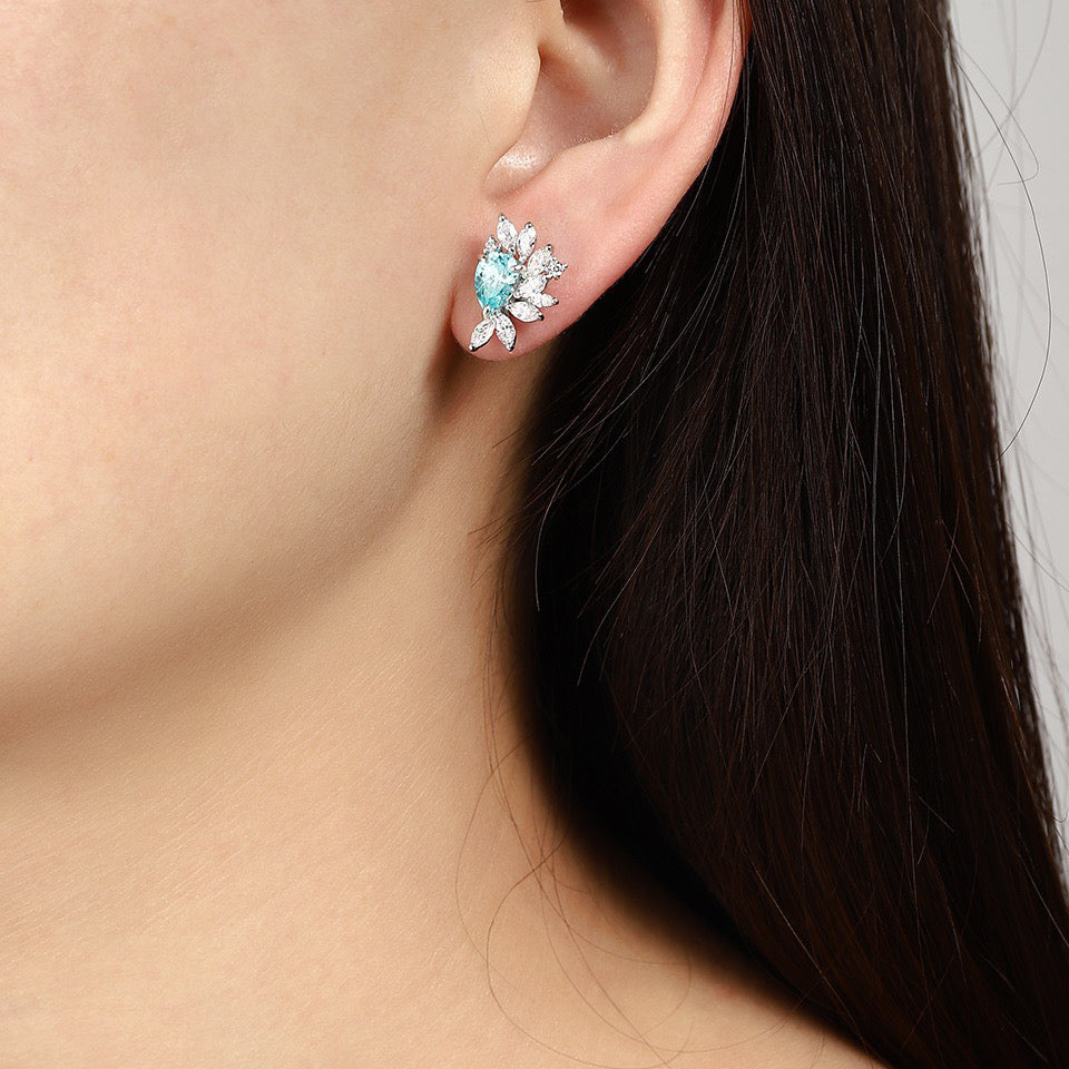 s925 sterling silver lab ruby/sapphire/emerald/paraiba & cz diamond stud earrings