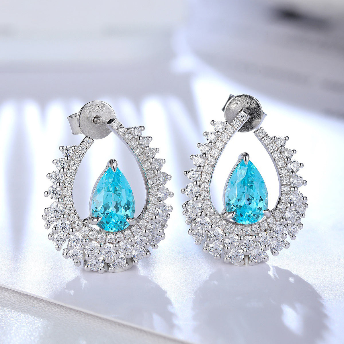s925 sterling silver lab paraiba/emerald/sapphire/ruby & cz diamond earrings