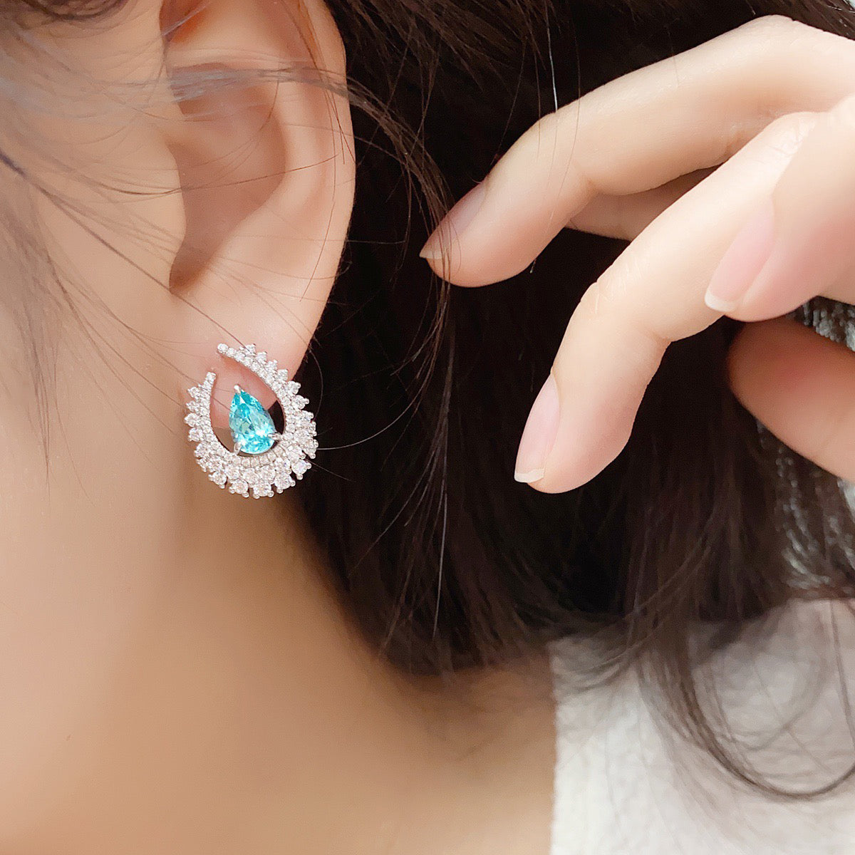 s925 sterling silver lab paraiba/emerald/sapphire/ruby & cz diamond earrings