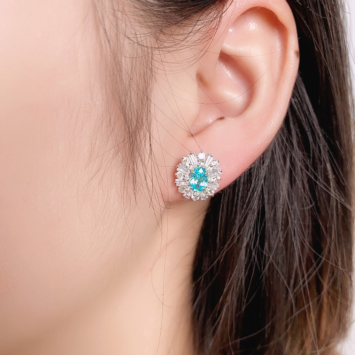 s925 sterling silver lab sapphire/emerald/ruby/paraiba/cobalt spinel & cz diamond stud earrings