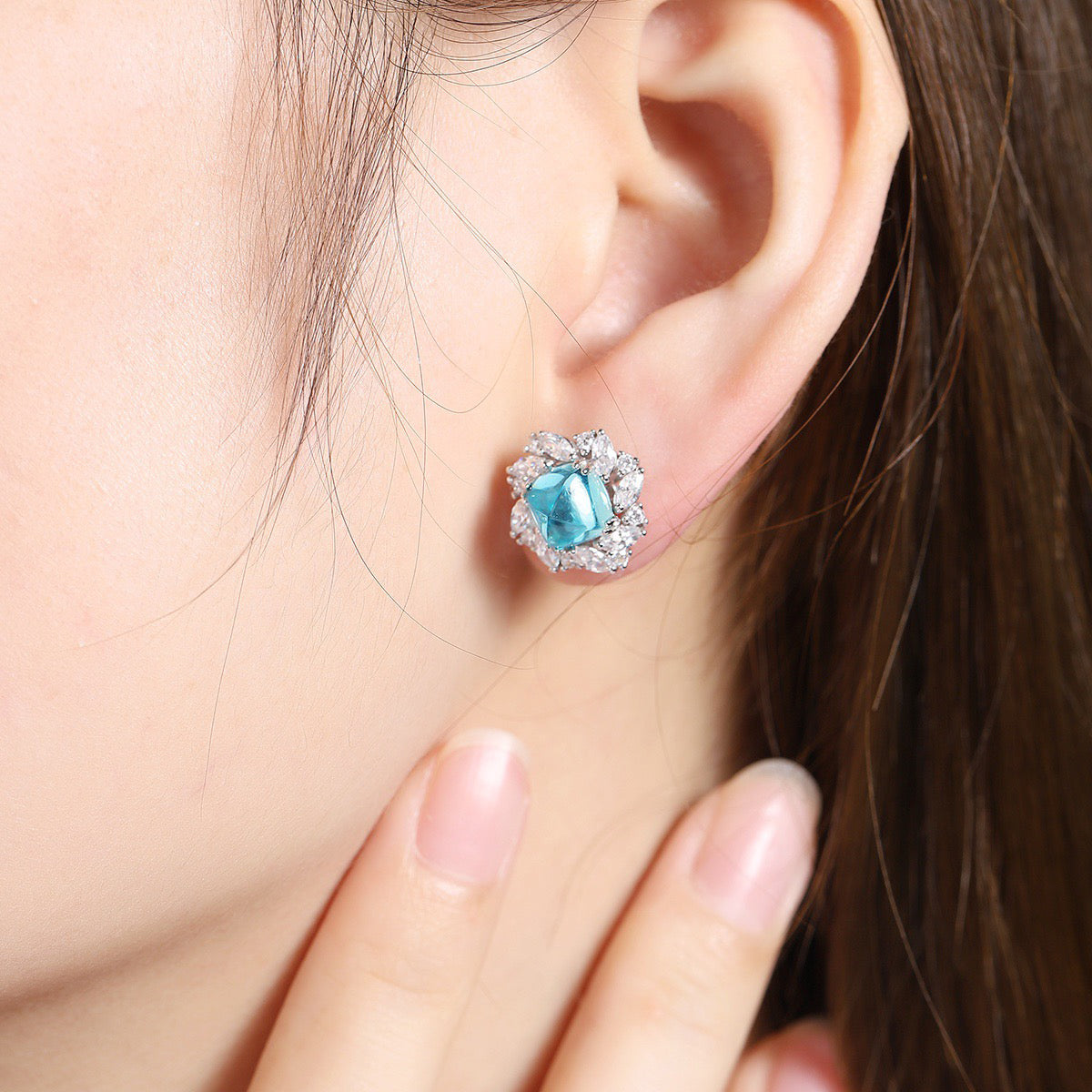 s925 sterling silver lab emerald/sapphire/ruby/paraiba & cz diamond stud earrings