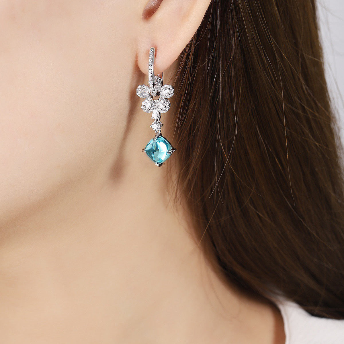 s925 sterling silver lab cobalt spinel/paraiba/ruby/sapphire/emerald & cz diamond earrings
