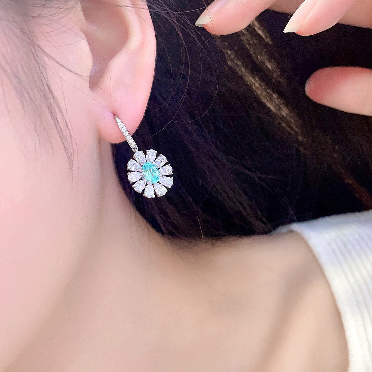 s925 sterling silver lab emerald/cobalt spinel/ruby/sapphire/paraiba & cz diamond earrings