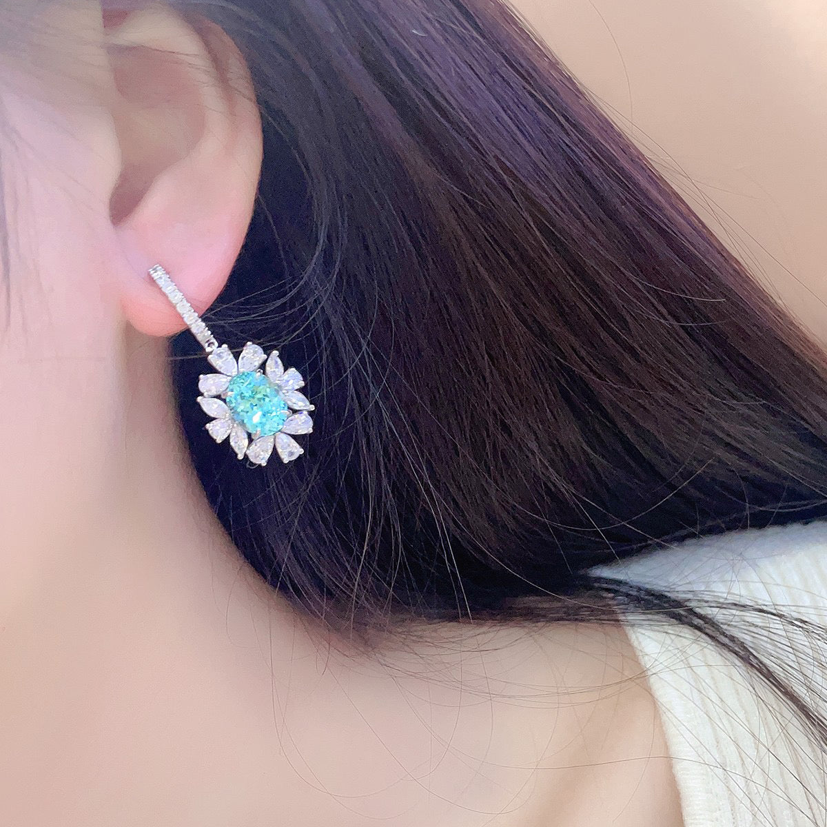 s925 sterling silver lab ruby/emerald/sapphire/cobalt spinel/paraiba & cz diamond earrings