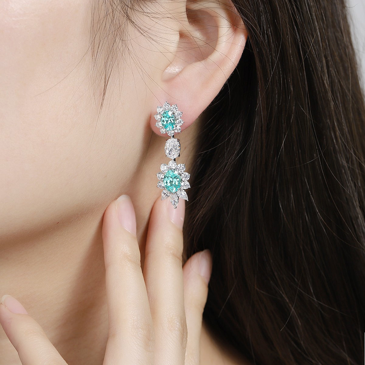s925 sterling silver lab sapphire/emerald/ruby/paraiba & cz diamond earrings
