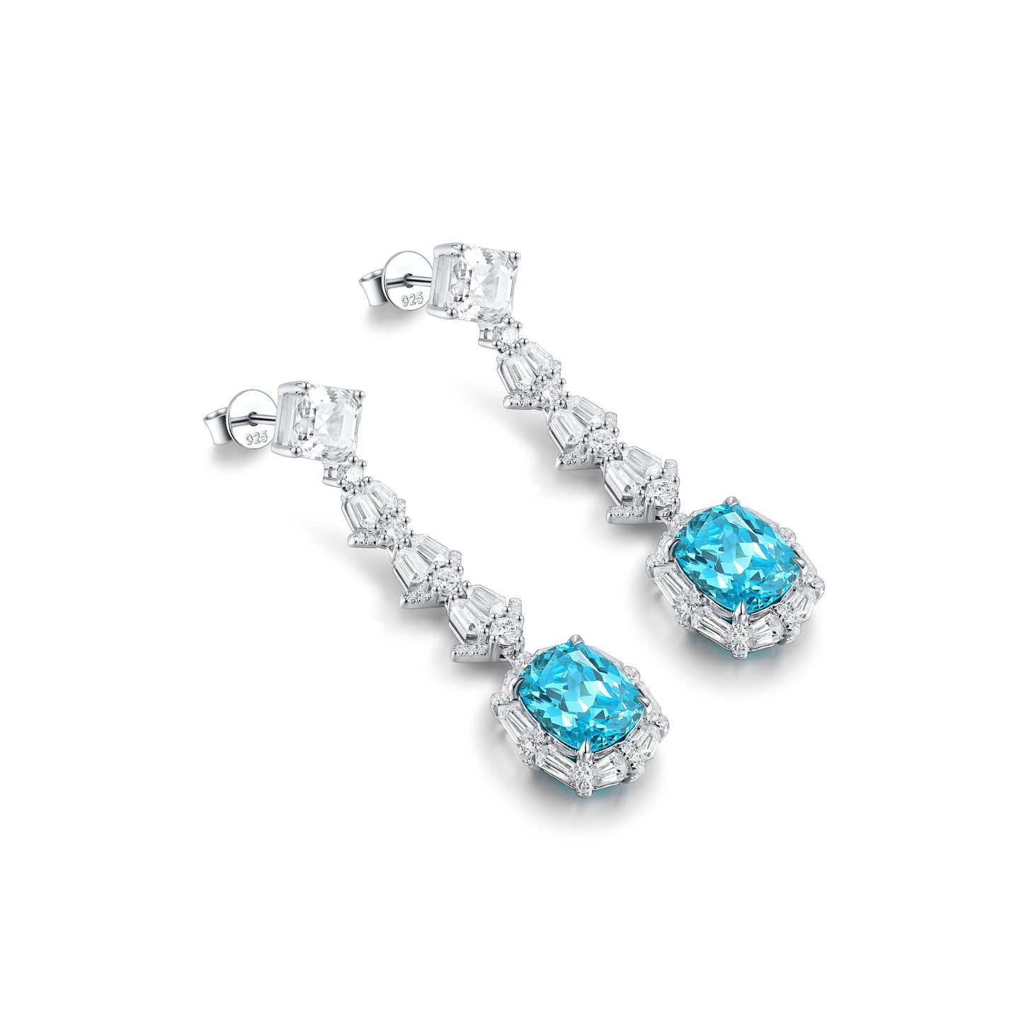 s925 sterling silver lab paraiba/sapphire & cz diamond earrings