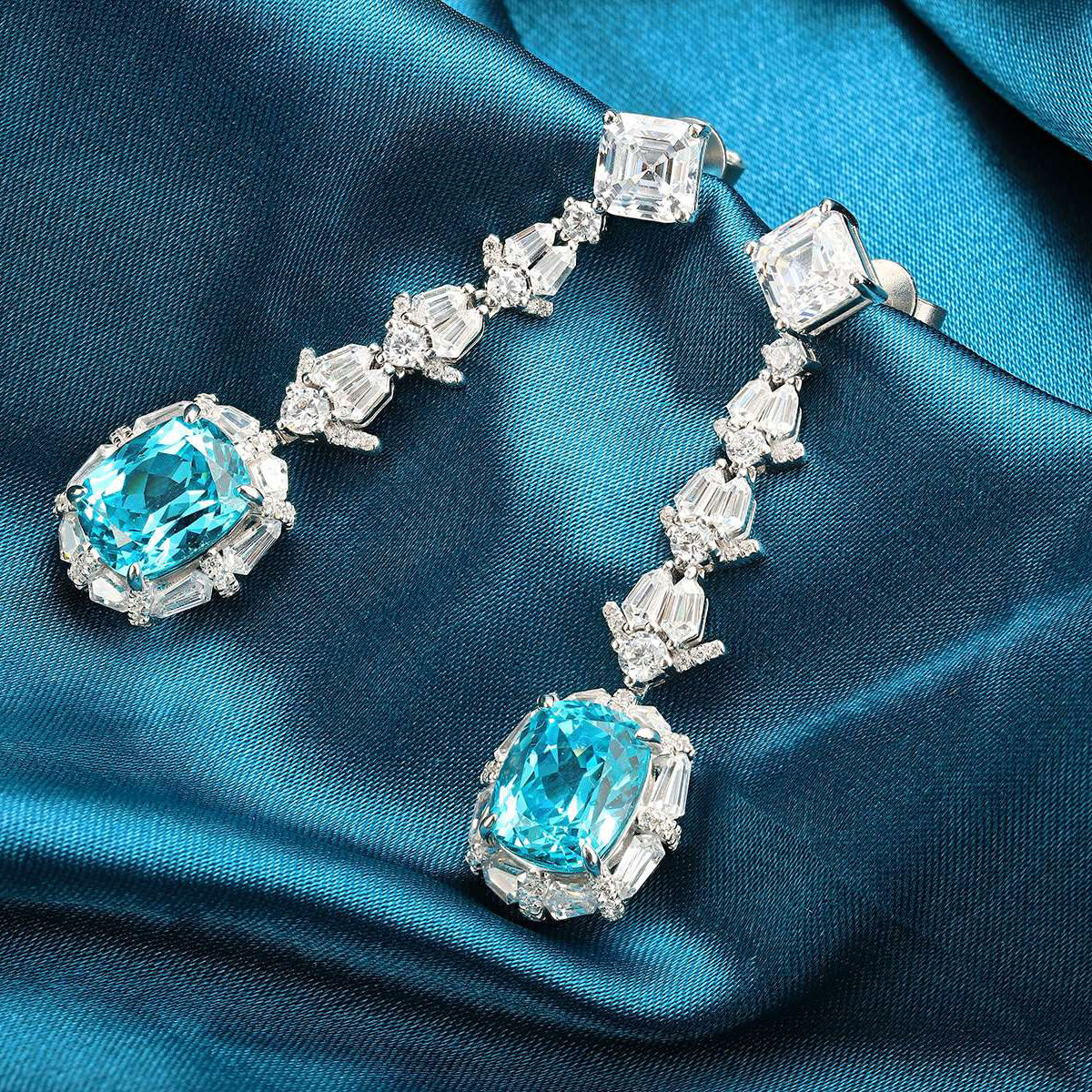 s925 sterling silver lab paraiba/sapphire & cz diamond earrings